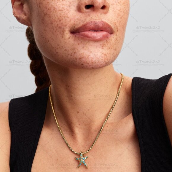 Pandora Sparkling Blue Starfish Dangle Charm - Picture 5 of 6